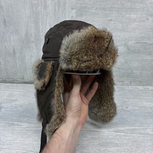 Vintage Crown Cap Trapper Hat Cap Brown Adult Large Rabbit Fur Canada